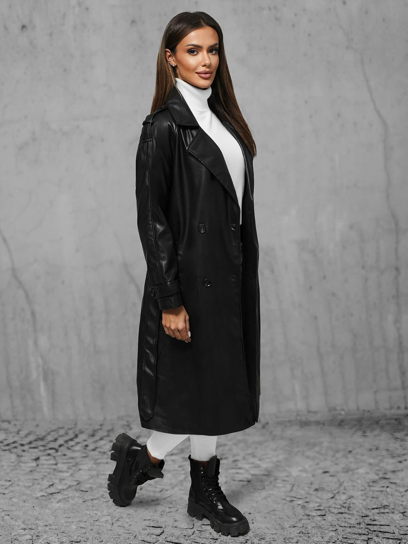 Płaszcz damski skórzany czarny OZONEE JS/11Z8100