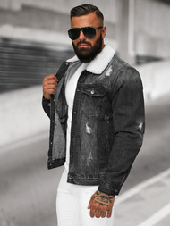 Kurtka męska jeansowa sherpa czarna OZONEE NB/MJ502NZ