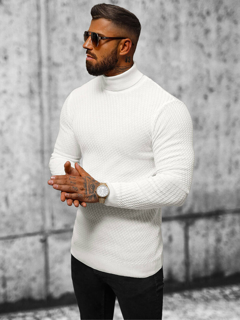 Sweter męski golf ecru OZONEE L/2467Z