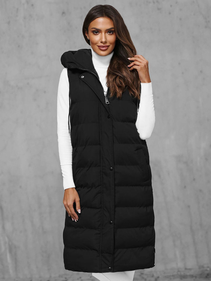 Kamizelka damska długa pikowana czarna OZONEE JS/5M3157/392