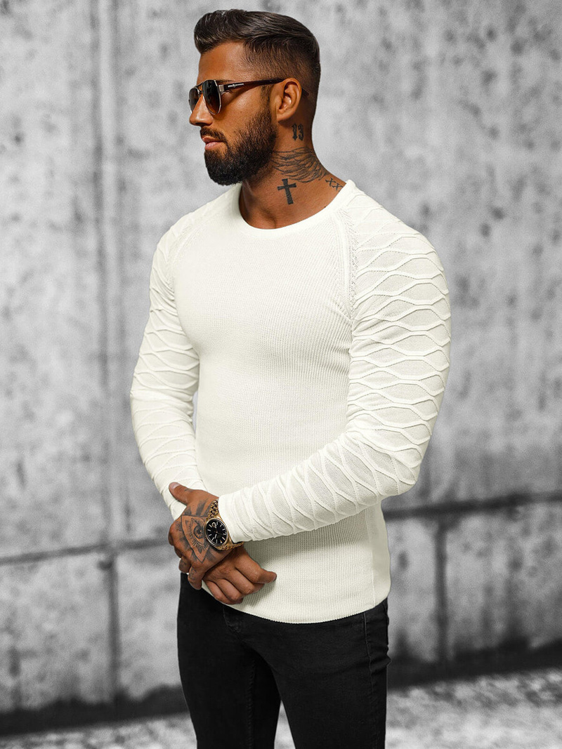Sweter męski ecru OZONEE L/2486Z