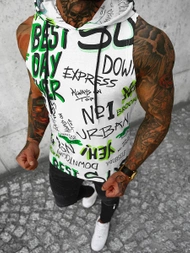 Koszulka bez rękawów męska z nadrukiem biało-zielona OZONEE O/BL303Z