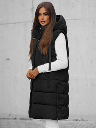 Kamizelka damska długa pikowana z kapturem czarna OZONEE O/81276Z