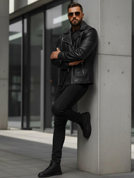 Чоловіча шкіряна куртка Чорна OZONEE JS/11Z8067Z