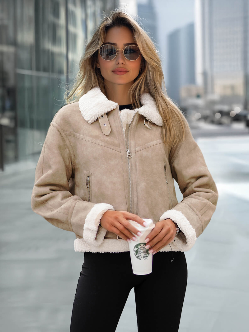 Жіноча шкіряна Kуртка Бежева OZONEE O/81331Z