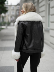 Жіноча шкіряна kуртка Чорно-Бежева OZONEE JS/61M8507/392BZ