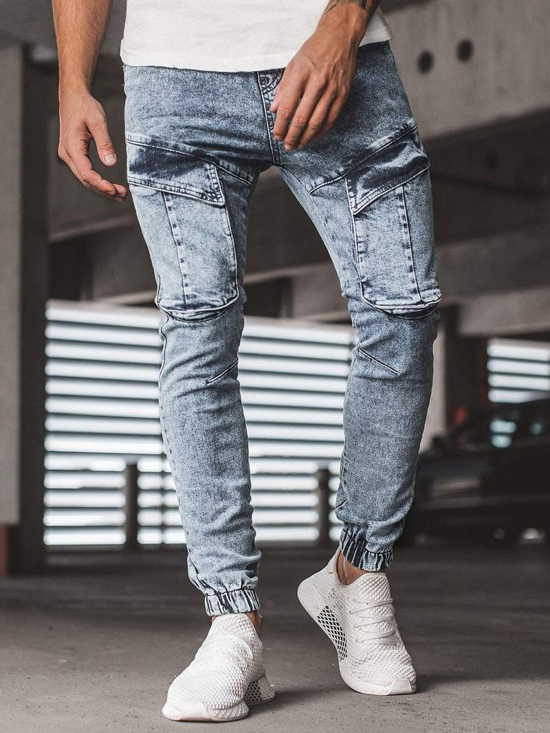 Spodnie jeans jogger męskie jasno-niebieskie OZONEE G/1067