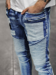 Spodnie jeansowe joggery męskie niebieskie OZONEE O/B4925