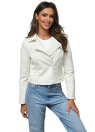 Жіноча шкіряна куртка Кремова OZONEE JS/11Z8130