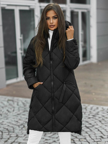 Kurtka zimowa damska długa pikowana czarna OZONEE JS/5M3168/392Z