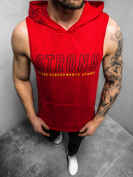 T-Shirt z kapturem męski czerwony OZONEE MAD/2992Z