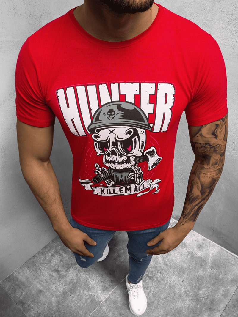 T-Shirt męski z nadrukiem czerwony OZONEE O/BL73