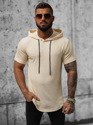T-shirt męski z kapturem beżowy OZONEE O/P1150