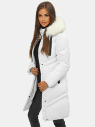 Płaszcz zimowy damski z kapturem biały OZONEE JS/M731/281