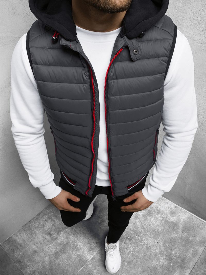 Kamizelka męska pikowana z kapturem grafitowa OZONEE N/6709