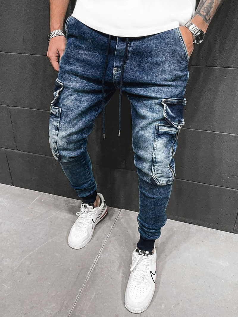 Spodnie jeansowe joggery męskie niebieskie OZONEE O/B5787