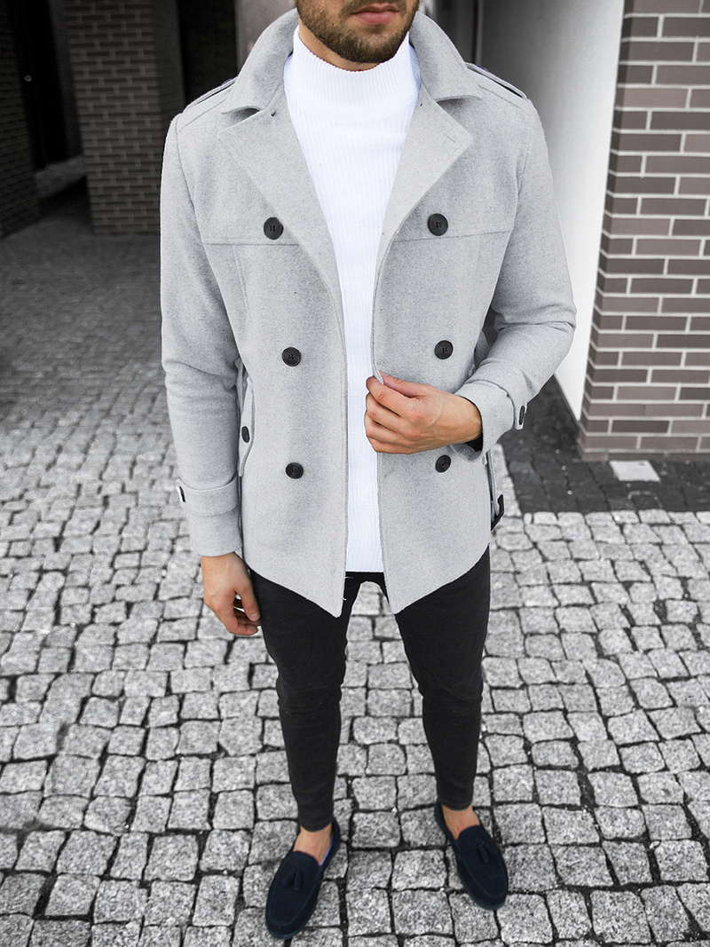 Płaszcz męski z pagonami jasno-szary OZONEE O/5627