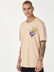 T-Shirt męski z nadrukiem beżowy OZONEE MR/21538