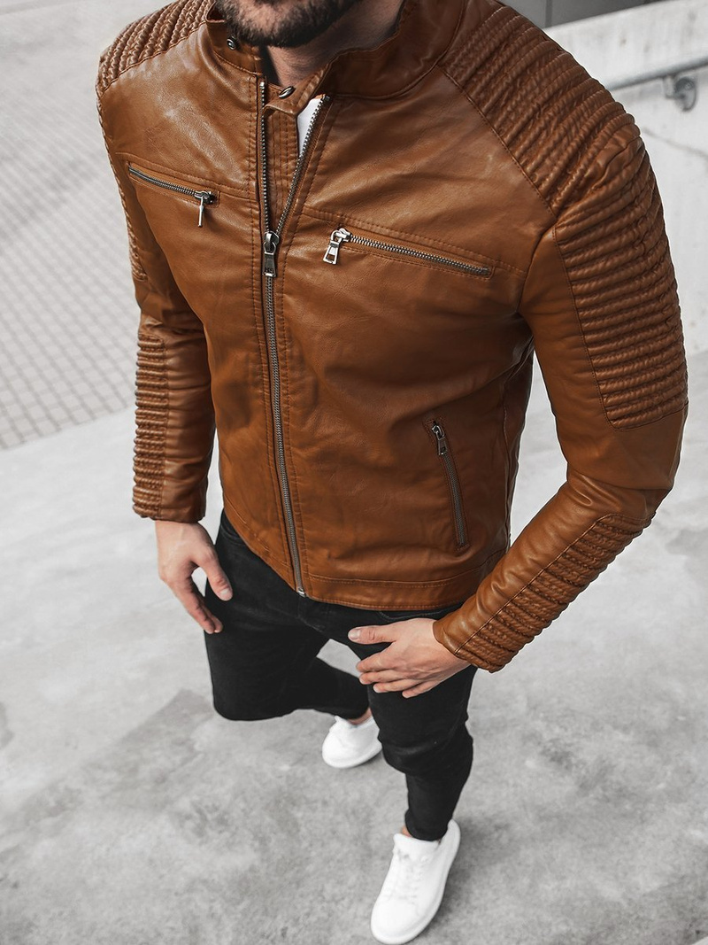 Kurtka skórzana męska camel OZONEE YD/BF5920107Z