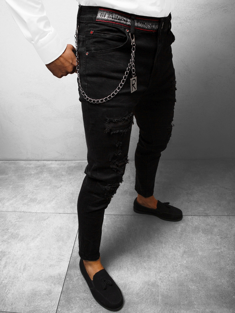 Spodnie jeansowe męskie czarne OZONEE DR/TF087Z