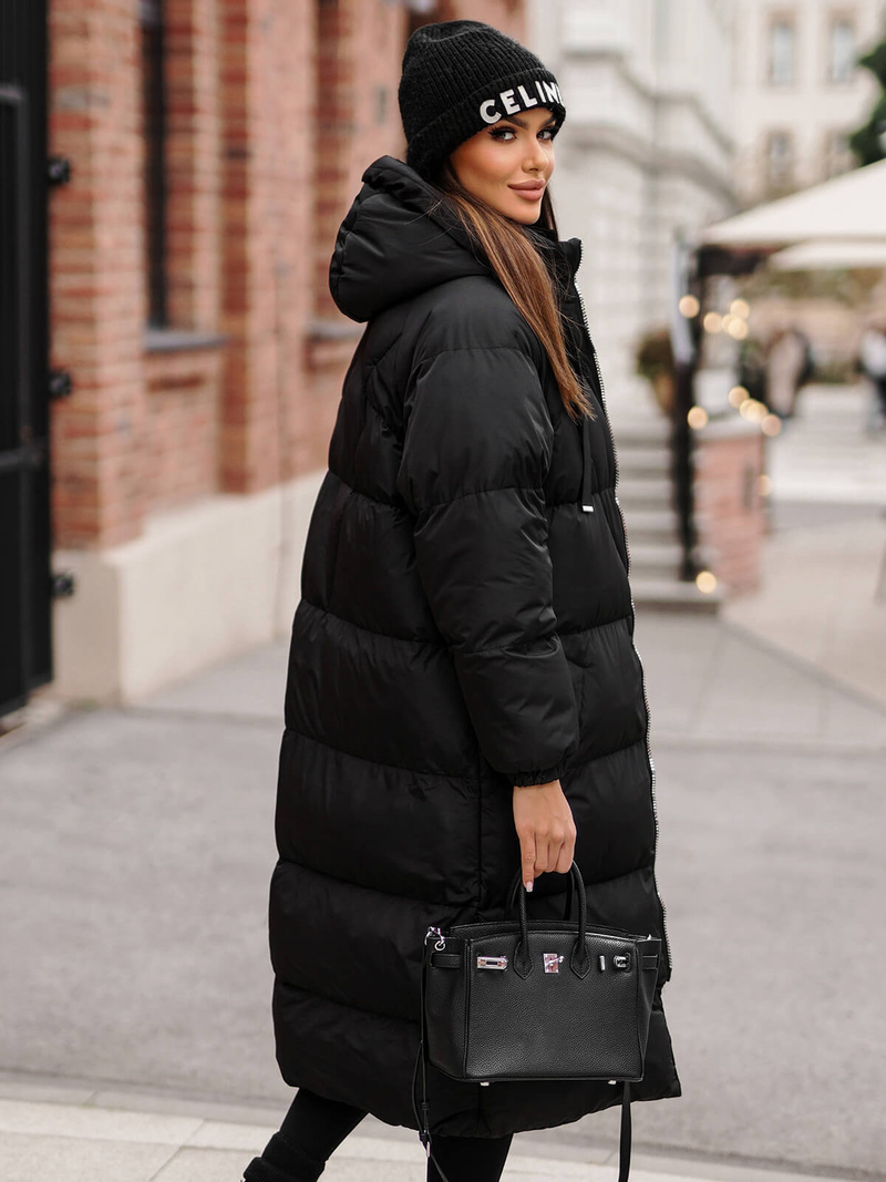 Kurtka zimowa damska długa pikowana czarna OZONEE JS/5M3163/392Z