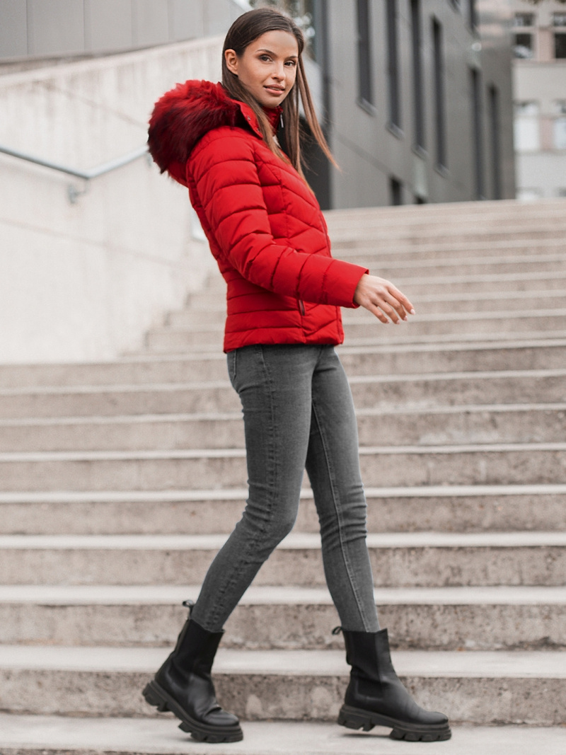 Kurtka zimowa damska z futerkiem bordowa OZONEE O/DK024/4Z