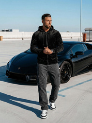 Bluza welurowa męska z kapturem czarna OZONEE JS/8B1168/3Z