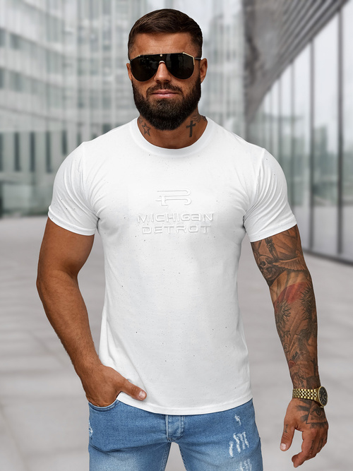 T-shirt męski slim fit biały OZONEE O/QQ1389