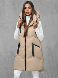 Kamizelka damska długa pikowana z kapturem beżowa OZONEE JS/M788/62Z