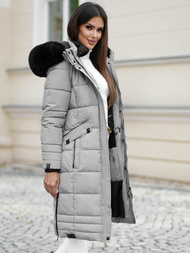 Kurtka zimowa damska długa pikowana szara OZONEE O/W377Z