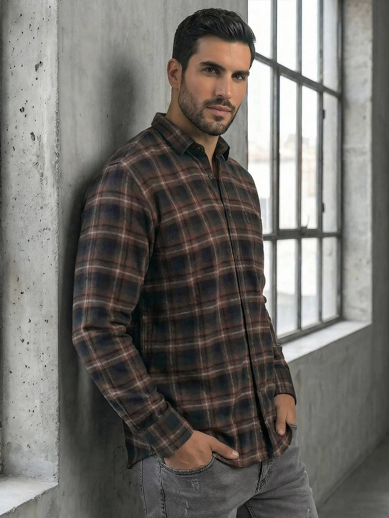 Koszula męska w kratę granatowa OZONEE V/V177Z