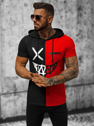 T-shirt męski z kapturem czarno-czerwony OZONEE JS/8T981