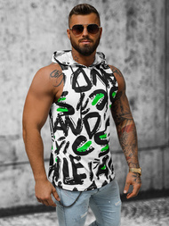 Koszulka bez rękawów męska z nadrukiem biało-czarna OZONEE O/BL300Z