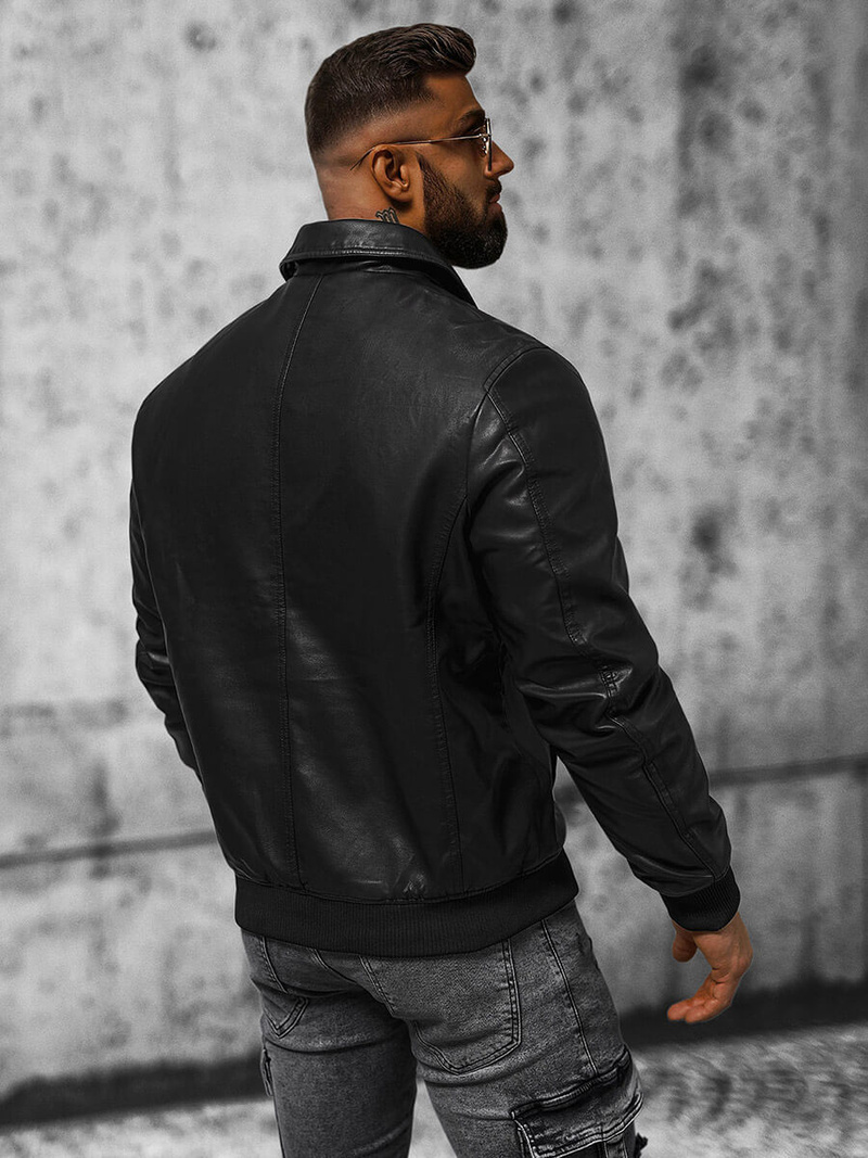 Куртка шкіряна чоловіча Чорна OZONEE JB/JP1178Z