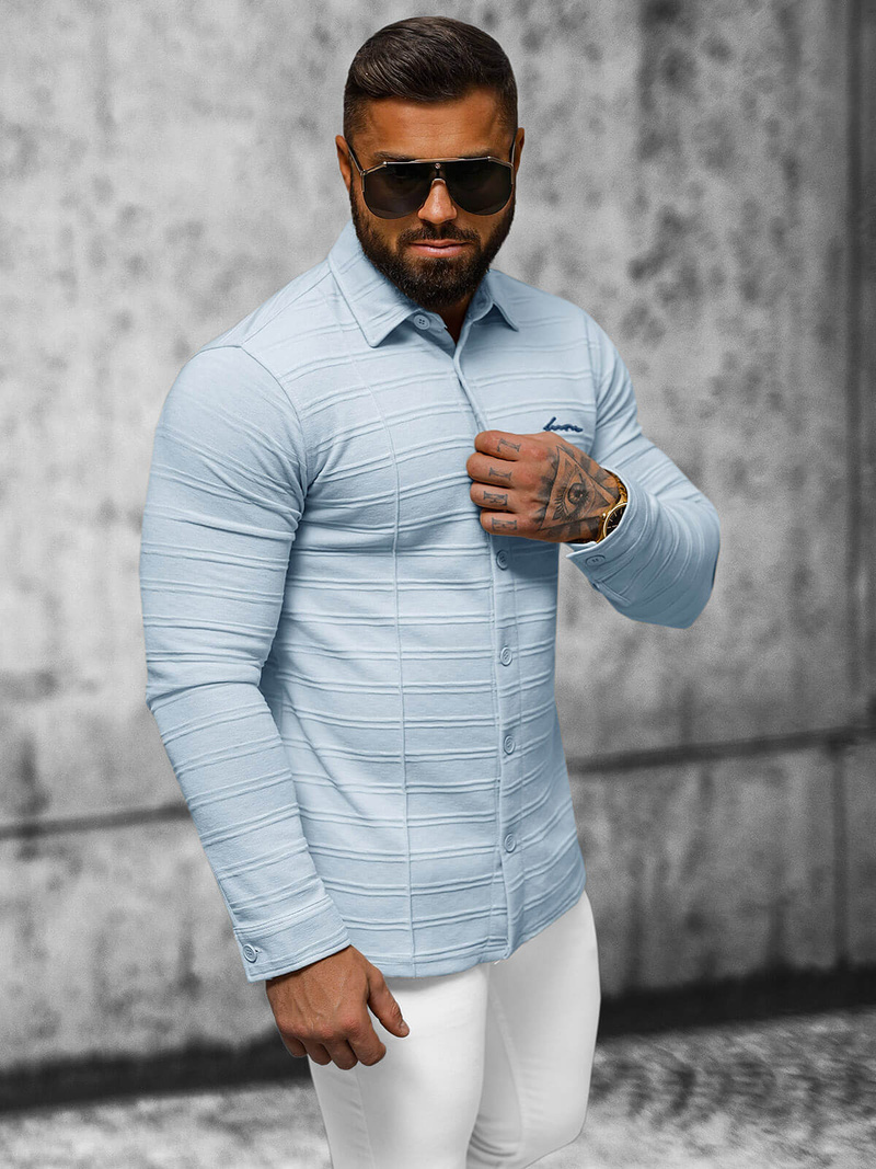 Bluza męska z kołnierzykiem niebieska OZONEE O/TB2271