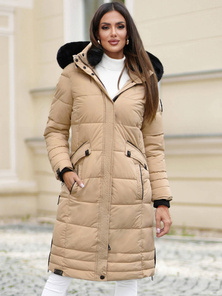 Kurtka zimowa damska długa pikowana beżowa OZONEE O/W377Z