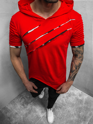 T-Shirt z kapturem męski czerwony OZONEE O/1187XZ