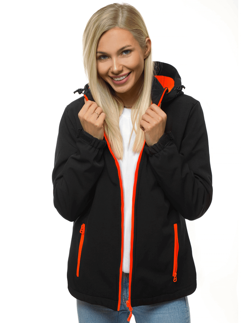 Kurtka softshell damska z kapturem czarno-pomarańczowa OZONEE JS/HH018/1/48
