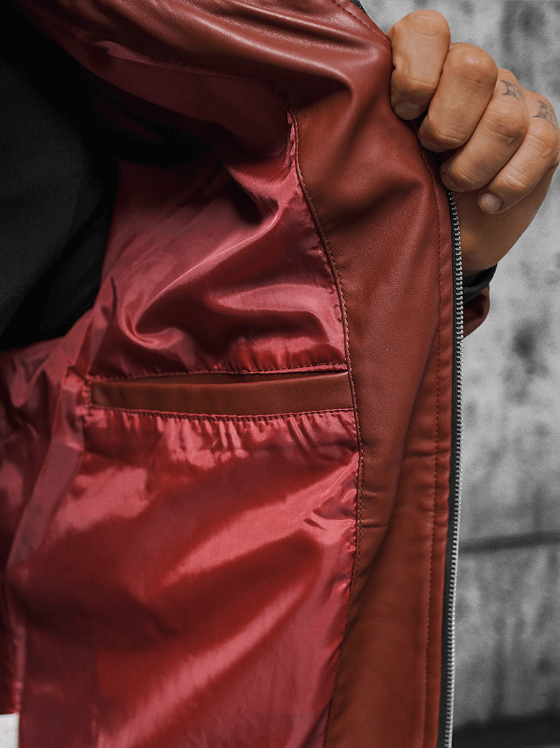 Kurtka przejściowa skórzana męska bomberka bordowa OZONEE N/6705/7Z