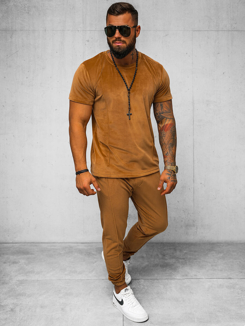 Komplet dresowy męski welurowy camelowy OZONEE O/12135Z