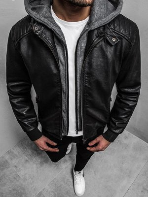 Kurtka skórzana męska czarna OZONEE RF/HK01Z