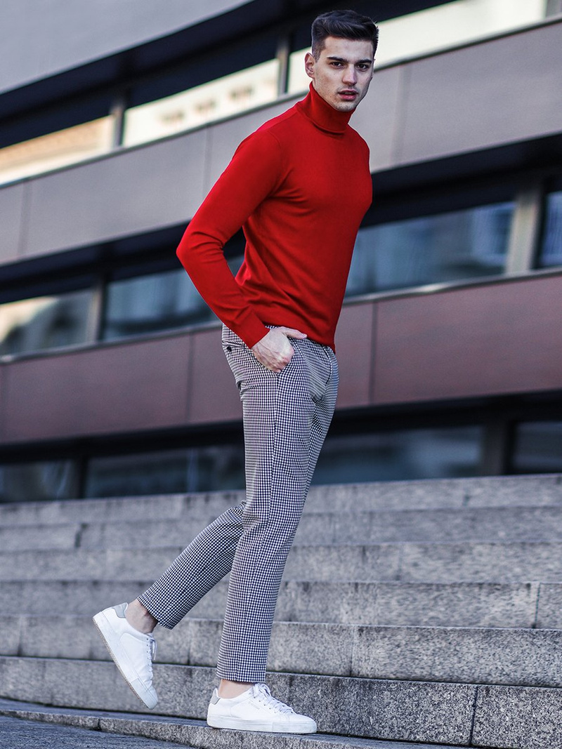 Sweter męski golf ciemno-czerwony OZONEE TMK/YY02/6