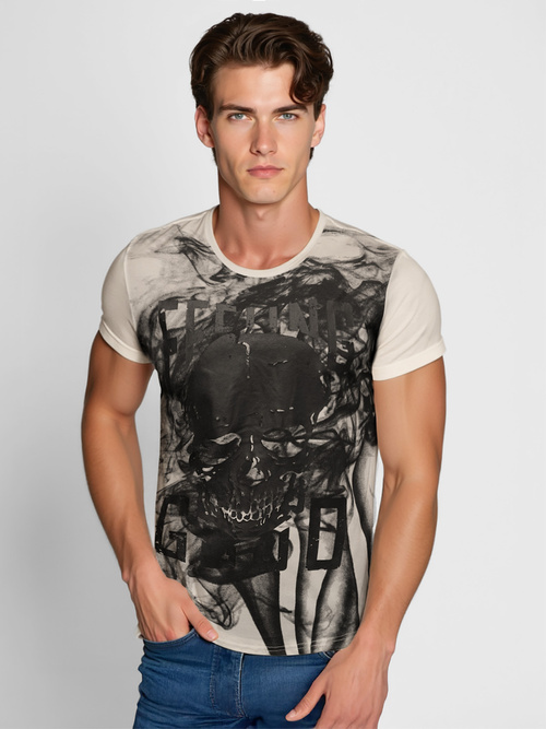 T-shirt męski z nadrukiem beżowy OZONEE O/T126/155Z