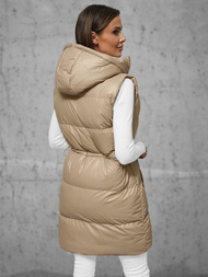 Kamizelka damska długa pikowana beżowa OZONEE JS/5M3186/62