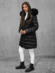 Kurtka zimowa damska długa z futerkiem czarna OZONEE JS/5M3162/392