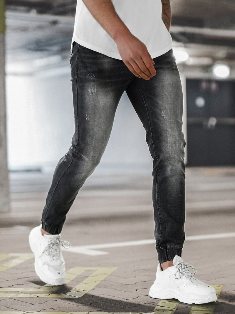 Spodnie jeansowe joggery męskie czarne OZONEE NB/MP0053/2N