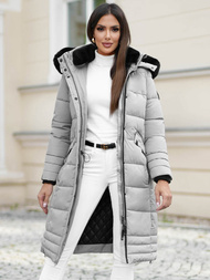 Kurtka zimowa damska długa pikowana szara OZONEE O/W377Z