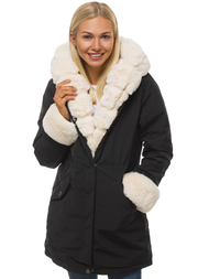 Kurtka zimowa damska parka z futerkiem czarna OZONEE N/6320