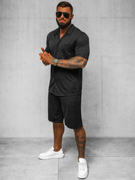 Komplet męski czarny - koszula i spodenki OZONEE O/3C325