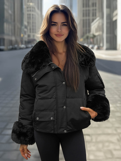 Kurtka zimowa damska z futerkiem czarna OZONEE O/H833Z